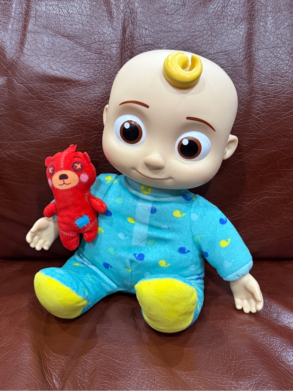 Cocomelon Plush Baby Doll in Teal Blue Pajama and Red Bear Companion Sing Talk